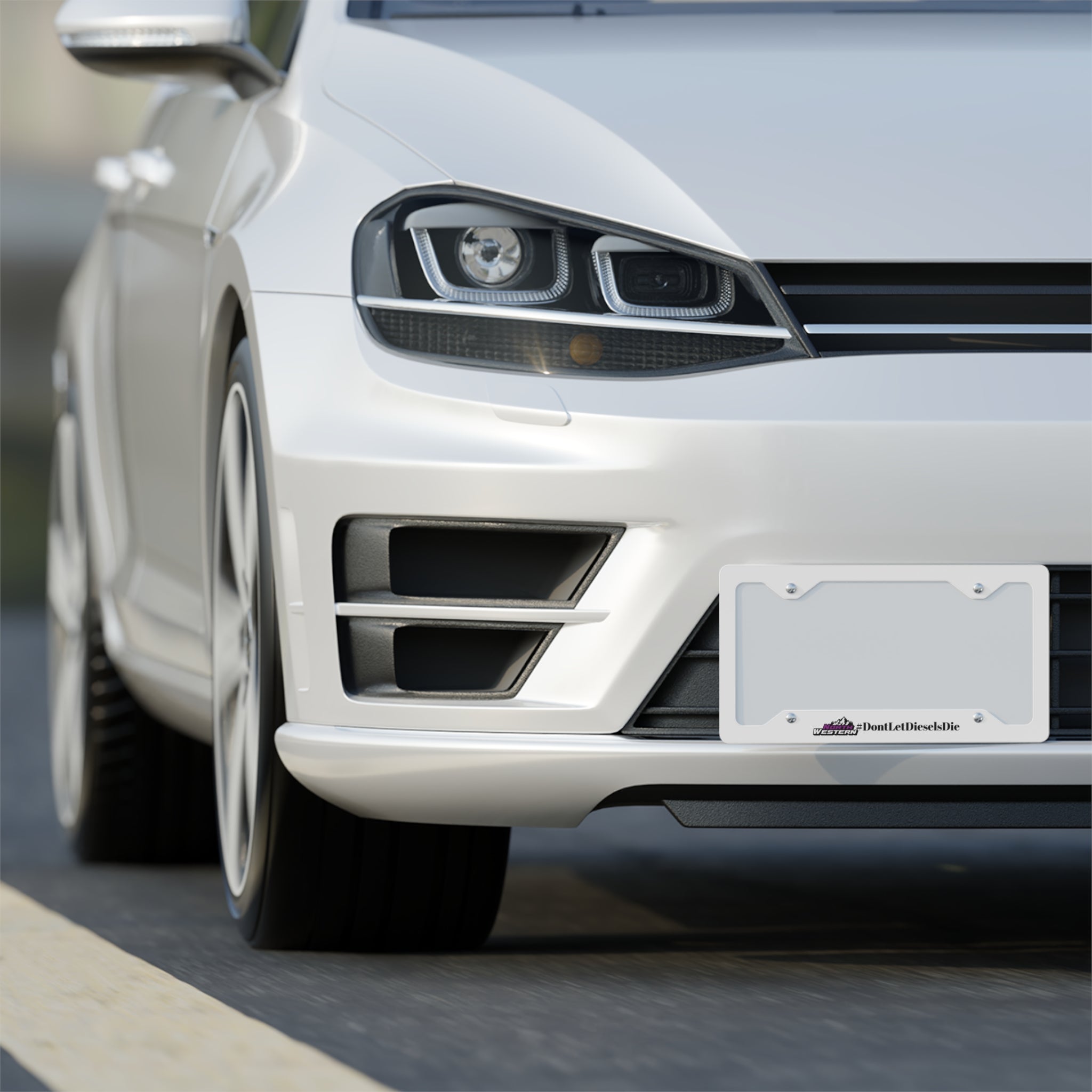 Chrome Metal License Plate Frame — "DontLetDieselsDie" Logo Accent